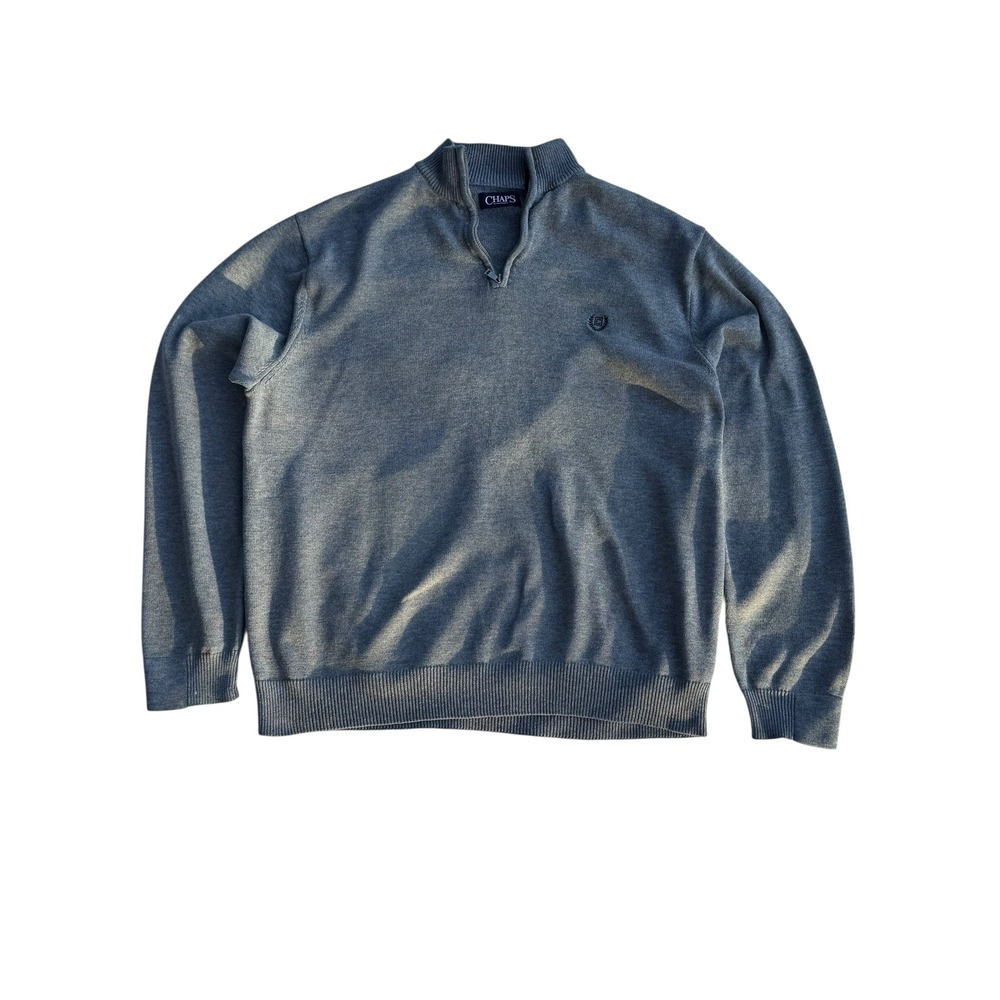 Chaps Mens XL Heather Grey Quarter Zip Pullover Sweater‎ Cotton Blend Logo Knit - Picture 2 of 7